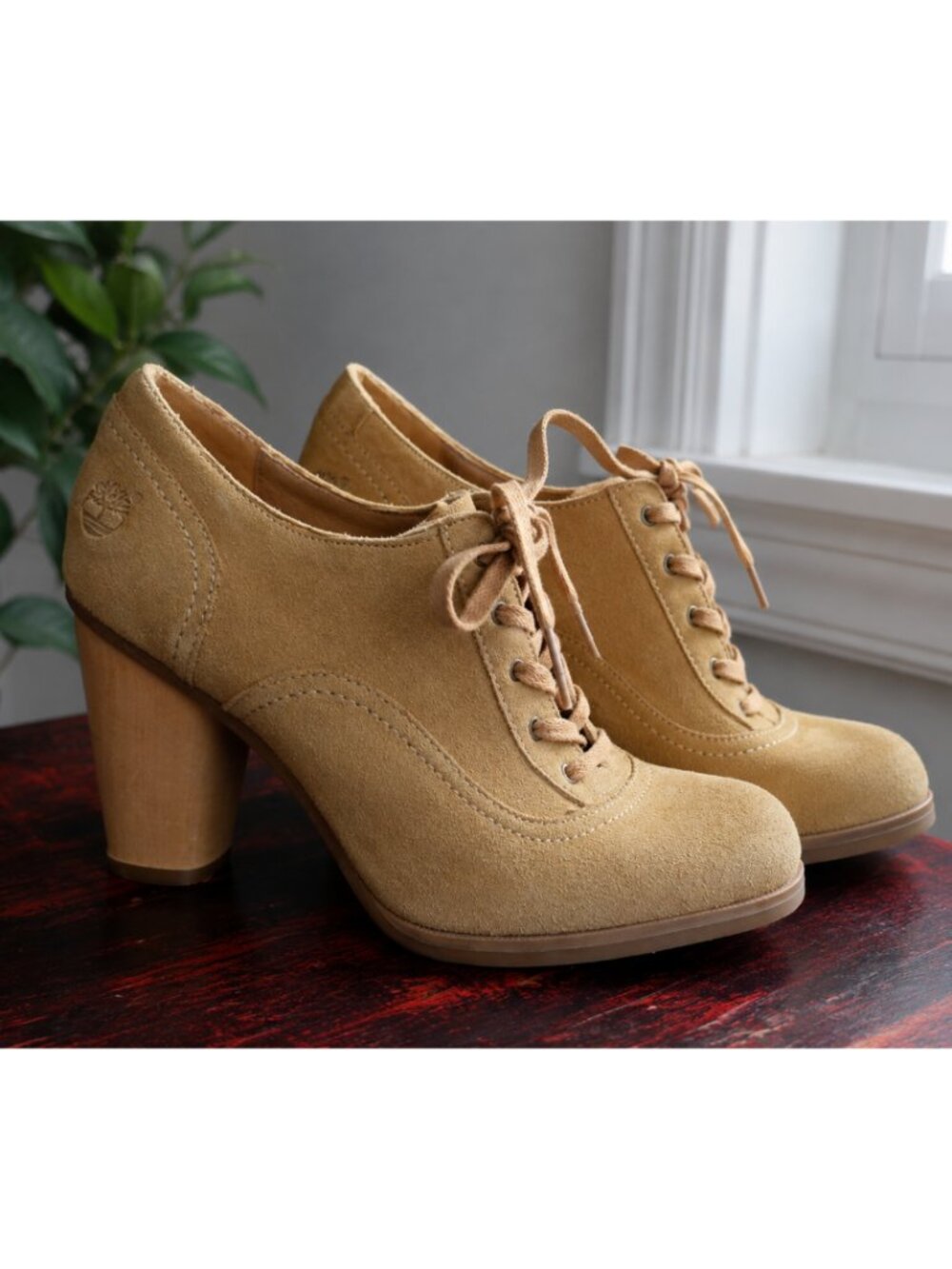 Timberland Gorgeous Suede Earthkeepers Heeled Oxford Shoes Tan Women’s‎ 6.5